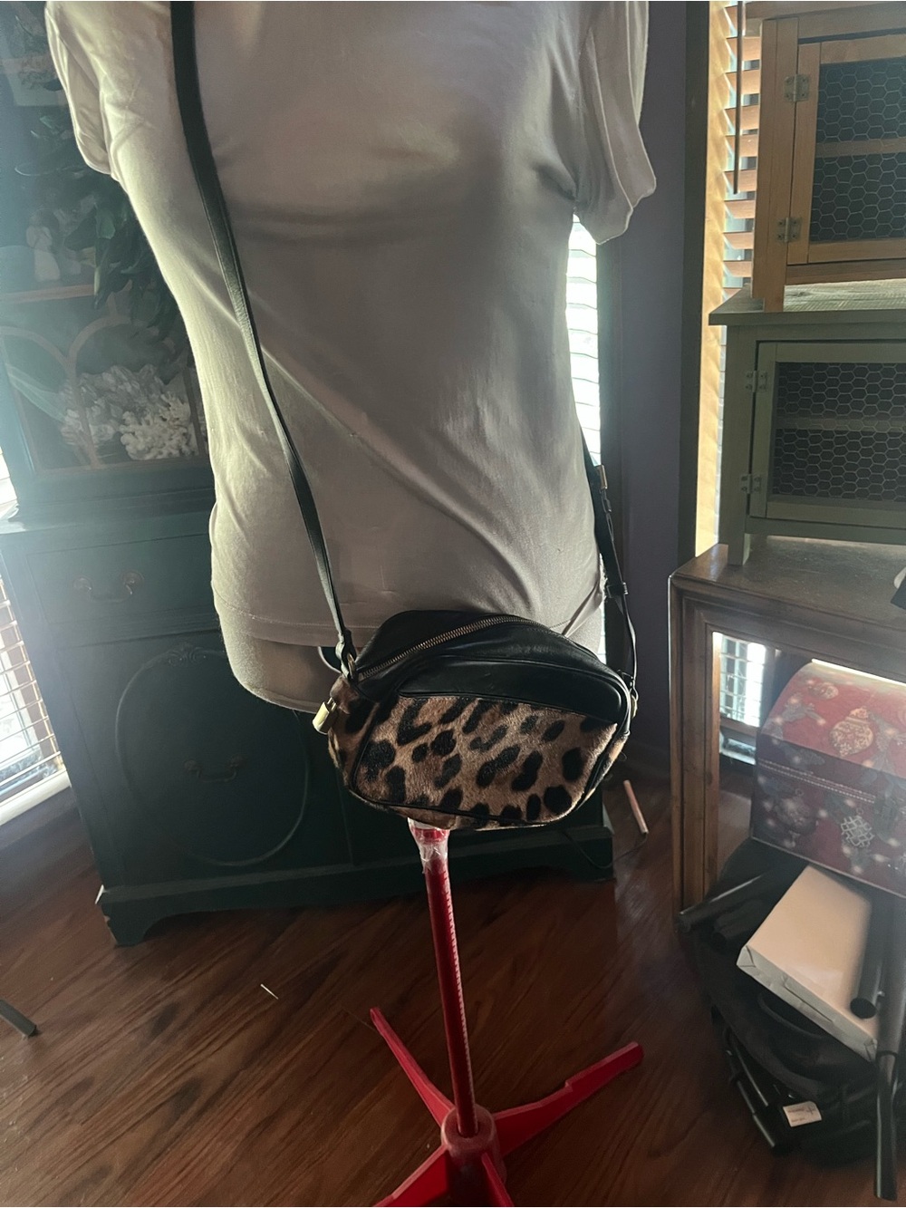 J Crew Leopard Print Crossbody Bag with Black Trim
